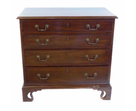 George III mahogany chest of four long graduated drawers, rectangular top with ogee mould, drawers with brass bail handles, m