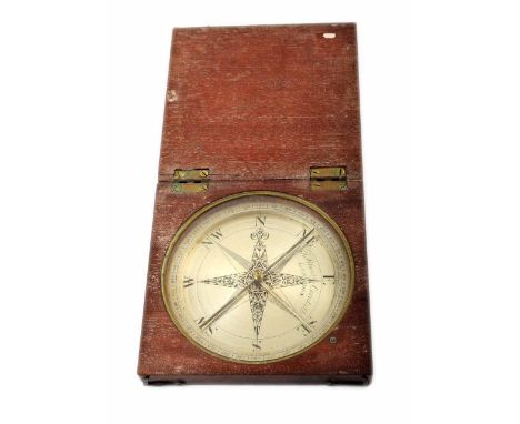 A late 18th century/early 19th century compass with silvered face contained in a mahogany box. By Thomas Blunt, Cornhill, Lon