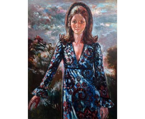 Andrew Vicari (1932-2016),   Portrait of a lady, signed, oil on board, 120.5 x 90.5cm, 47.5 x 35.5in.    Artists' Resale Righ