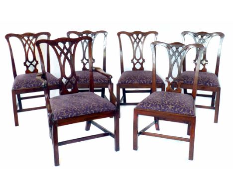 Six late 19th century Chippendale design mahogany dining chairs, comprising of one carver and five singles, each with pierced