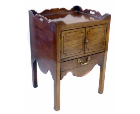 Early 19th century mahogany night commode, rectangular top with gallery above two doors with slide out drawer to base, width 