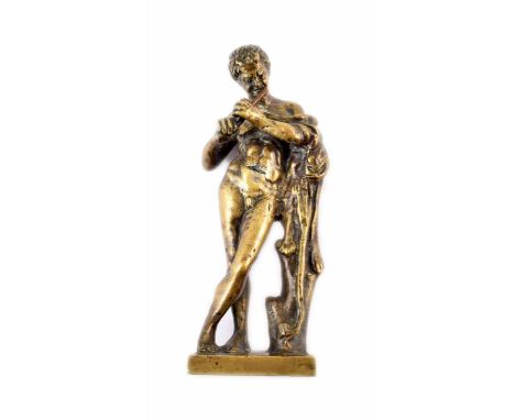 A small bronze figure of the god Pan playing his pipes. 13cm height.