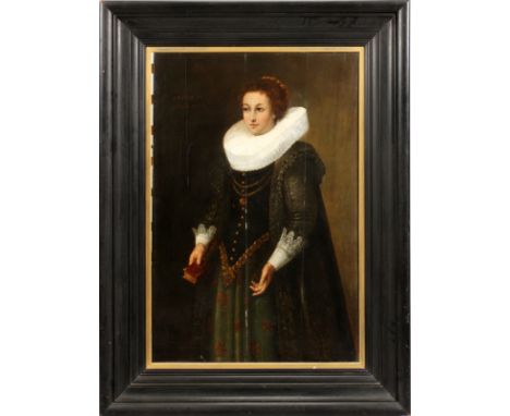 ATT. TO NICHOLAES PICKENOY ELIASZ, OIL ON WOOD PANEL, 1631, H 49", W 39"Oil on cradled wood panel. Portrait of lady with lace