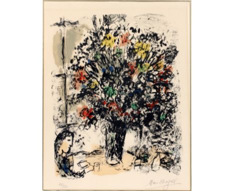 MARC CHAGALL (FRENCH/RUSSIAN, 1887-1985), COLOR LITHOGRAPH ON PAPER, 1973, 18/50, H 19.5", W 15.5", "LA LECTURE"Pencil signed