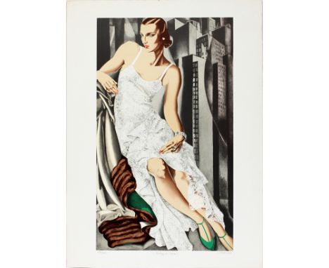 AFTER TAMARA DE LEMPICKA (POLISH, 1898-1980), COLOR LITHOGRAPH, IMAGE: H 26", W 15", "LADY IN LACE"Estate signed by artist's 
