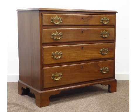 George III oak chest, moulded top above four long graduating drawers, shaped bracket feet, W84cm, H80cm, D47cm Condition Repo
