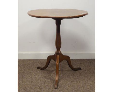 19th century oak circular tea table, raised on baluster shaped column, tripod base, W57cm Condition Report & Further Details 