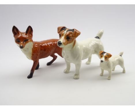 Beswick Jack Russell terrier No. 2023, a small Jack Russell No. 2109 and a Beswick fox No. 1016A Condition Report & Further D