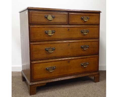 18th century and later Georgian oak chest, rectangular cross banded and moulded top above two short and three long graduating