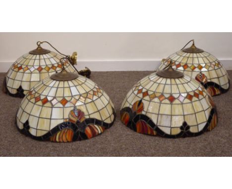 Set of four Tiffany style leaded glass hanging light fittings, W51cm Condition Report & Further Details Click here for furthe