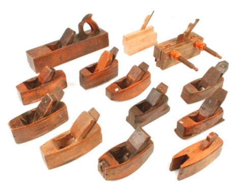 A panel plane by VARVILL, a plough and 11 other beech planes G
