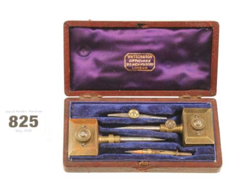 A pair of brass beam compass heads by WATSON London in orig fitted box G++