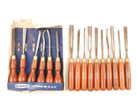 Two sets of 6 and 10 carving tools by MARPLES with rosewood handles G