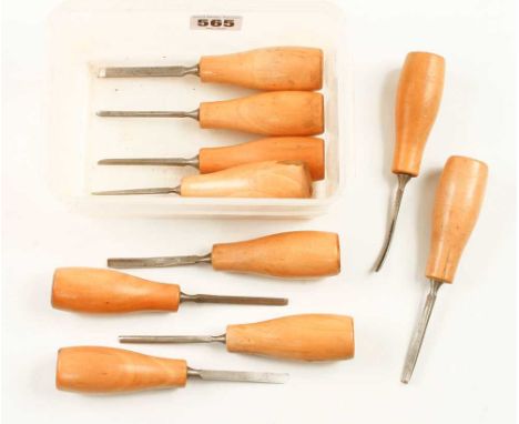 A set of ten small carving tools with hardwood handles G++
