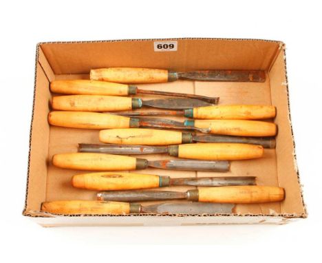 12 carving tools by ADDIS with boxwood handles some rust G