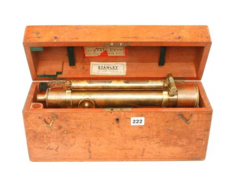 A brass sighting level &amp; compass by ELLIOTT Bros in fitted mahogany box, level vial empty with mahogany tripod G