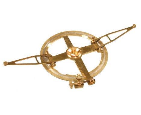 A brass circular protractor by ELLIOTT BROS. London with folding arms and tangent screw with two verniers in orig fitted maho