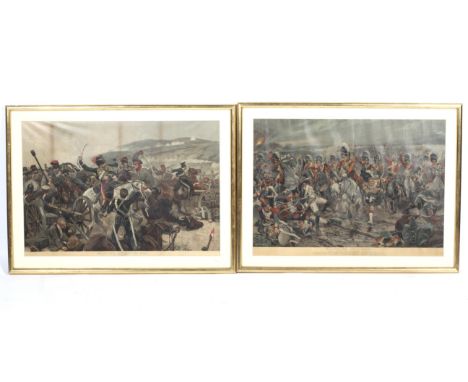 A pair of Scottish Military Chromolithographs. 'Scotland Yet! On To Victory (charge of the Scots Greys and Highlanders at Wat