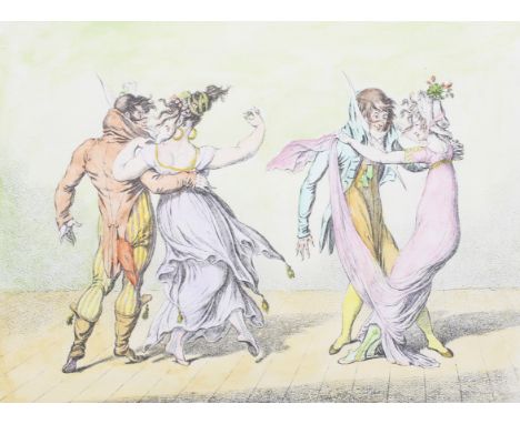 After Carl Vernet (1758-1836), hand coloured satirical fashion print, 'La Walsel, Le Bon Genre'. Originally published by H Hu