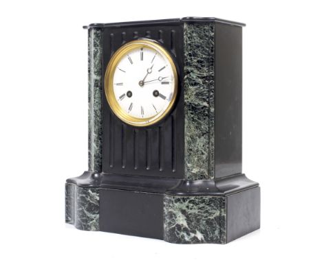 A slate and marble cased 8-day mantel clock. Movement marked ROLLIN A PARIS. With key. H32.5cm