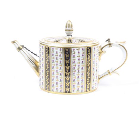 A continental Neo-Classical late Georgian teapot. With handpainted decoration and gilt details, mark to the base, H13cm x L23