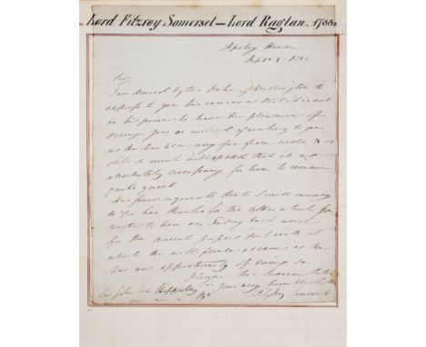 Duke of Wellington.- Somerset (FitzRoy, first Baron Raglan, army officer, 1788-1855) Autograph Letter signed to Sir John Coxe