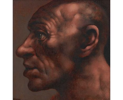 § PETER HOWSON O.B.E. (SCOTTISH 1958-) HEAD STUDY Signed lower left, oil on canvasDimensions:19.5cm x 19.5cm (7.75in x 7.75in