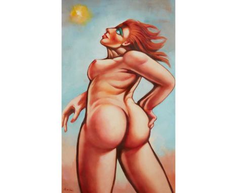 § PETER HOWSON O.B.E. (SCOTTISH 1958-) RED-HAIRED WOMAN  Signed lower left, oil on canvasDimensions:145cm x 85cm (57in x 33.5