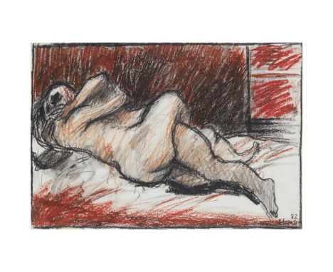 § PETER HOWSON O.B.E. (SCOTTISH 1958-) EMBRACING COUPLE - `1982 Signed and dated lower right, charcoal and crayonDimensions:2