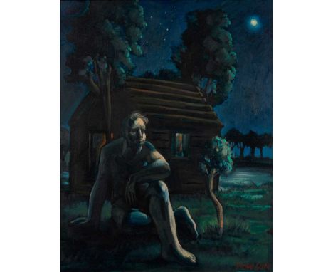 § PETER HOWSON O.B.E. (SCOTTISH 1958-) THE THINKER AT NIGHT Signed lower right, oil on canvasDimensions:74.5cm x 59.5cm (29.2