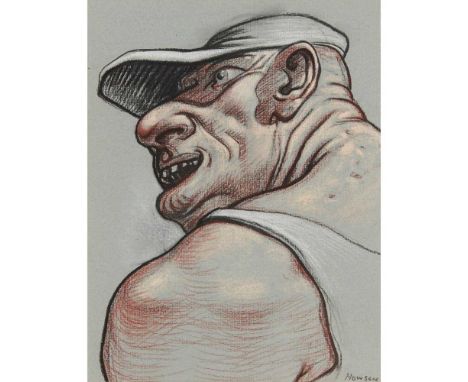 § PETER HOWSON O.B.E. (SCOTTISH 1958-) FIGURE STUDY Signed lower right, pastel on blue paperDimensions:29cm x 22cm (11.5in x 