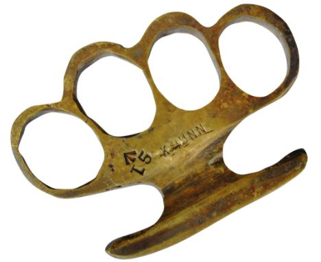 An original WWI First World War 1915 dated British Army Special Operations type knuckleduster / knuckle duster. Brass constru