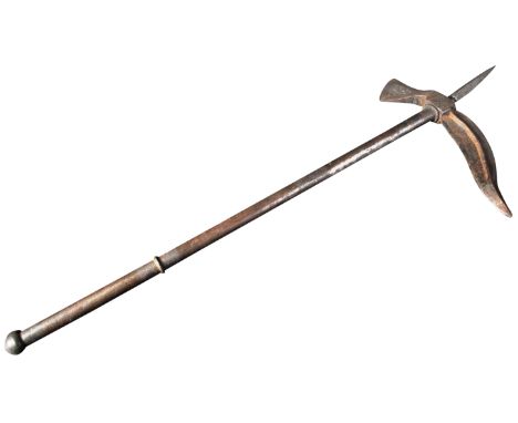 An 18th Century Indian Tabar-Zaghnal battle axe / war hammer pick. All steel construction with a spiked top and beak form hea