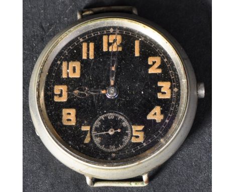 An original WWII Second World War British RAF Royal Air Force pilots wristwatch. Black dial with luminous Arabic numerals and