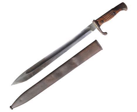 An original 1916 dated WWI First World War Imperial German Army Butcher Bayonet. Hooked pommel with push release button, ribb