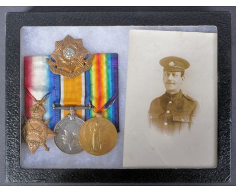 A WWI First World War medal trio group awarded to one 12571&nbsp;Sergeant J. R Boswell of the East Yorkshire Regiment, compri