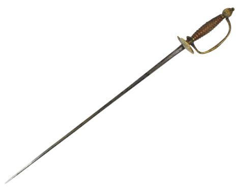 An 18th Century English short sword / court sword. The sword having a brass dome pommel with ball finial, copper hilt with fi