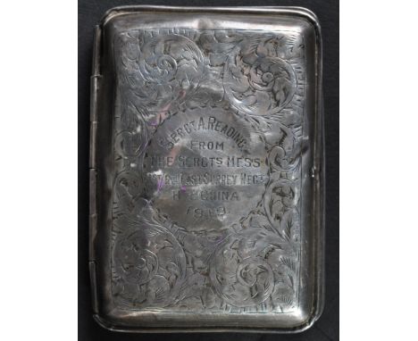 Of WWI First World War Interest - a 1919 hallmarked silver presentation cigarette case, engraved to the front ' Sergt A. Read