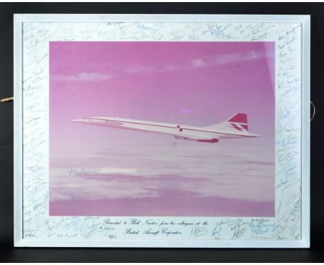 Concorde - a large autographed presentation print ' Presented To Bill Newton From His Colleagues At The British Aircraft Corp