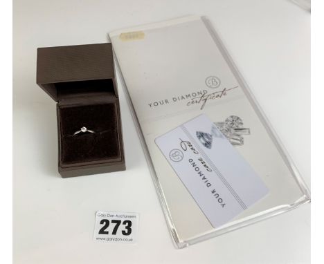 Platinum and diamond engagement ring with certificate. Carat w: 0.15,  clarity SI1, cut round brilliant, colour G. Size K. To