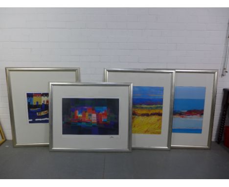 Four large coloured prints, framed under glass, 100 x 85cm 