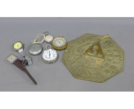 Brass sundial, compass and another,  two vintage wrist watches (a lot) 
