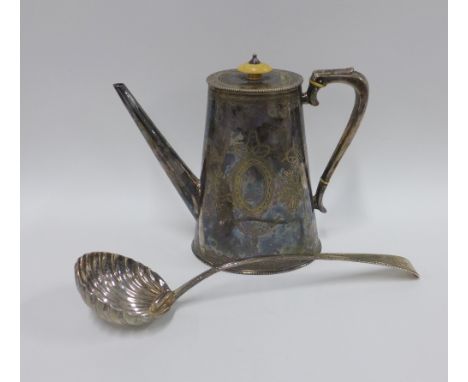 Georgian Old English silver soup ladle with shell bowl and engraved crest, London circa 1760's, Thomas and William Chawner, 3