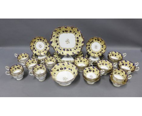 19th century English porcelain teaset, comprising cups, saucers,  slop bowl, cake plates (approx 36) 