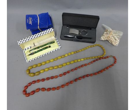 Collection of Titanium jewellery, coloured beads, Conway Stewart pen set, etc (a lot)  