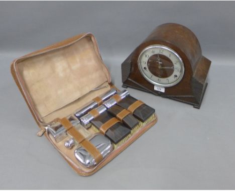 Art Deco mantle clock and Gents vintage grooming kit (2) 