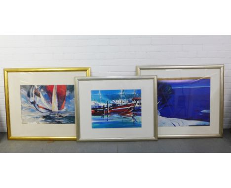 Three large coloured prints of Yachts, in glazed frames, largest 100 x 85cm (3) 