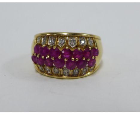 9ct gold ruby and diamond dress ring, UK size Q