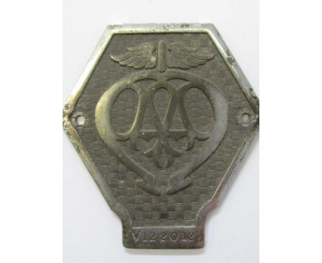 VINTAGE MOTORING, a chrome commercial&nbsp; AA badge, no V122012