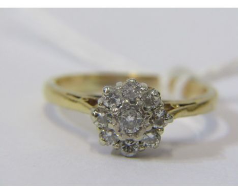 18ct YELLOW GOLD DIAMOND CLUSTER RING, size K 